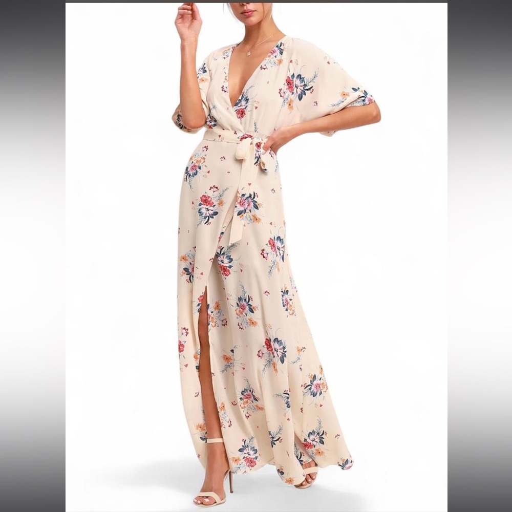 Socialite Cream Floral Maxi Dress Short Sleeve Wrap Dress